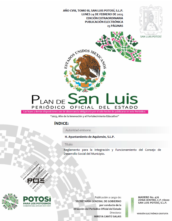 REGLAMENTO PARA LA INTEGRACIÓN Y FUNCIONAMIENTO DEL CONSEJO DE DESARROLLO SOCIAL